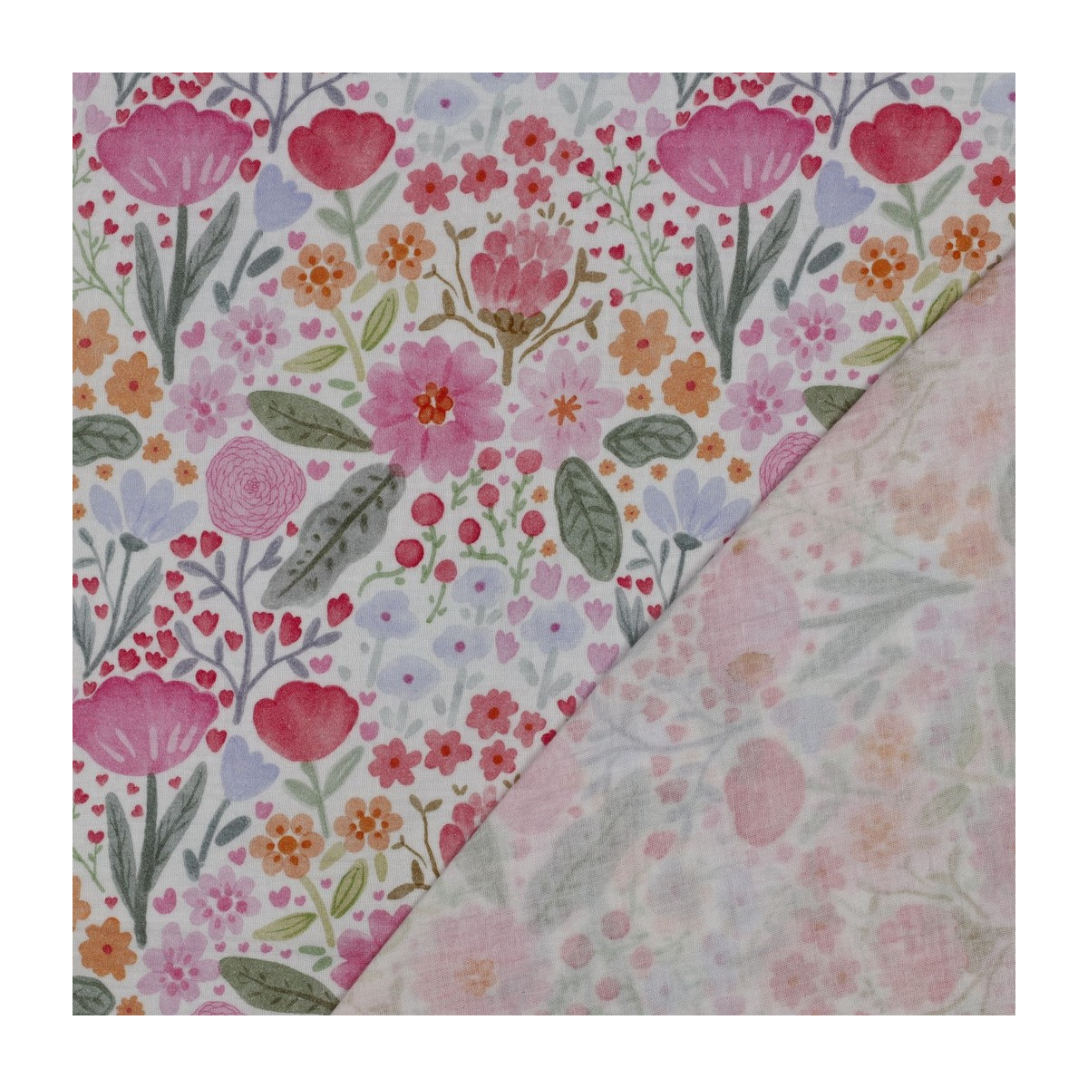 Tissu double gaze coton vendu mètre coupe Alina coloris fleuri fruité