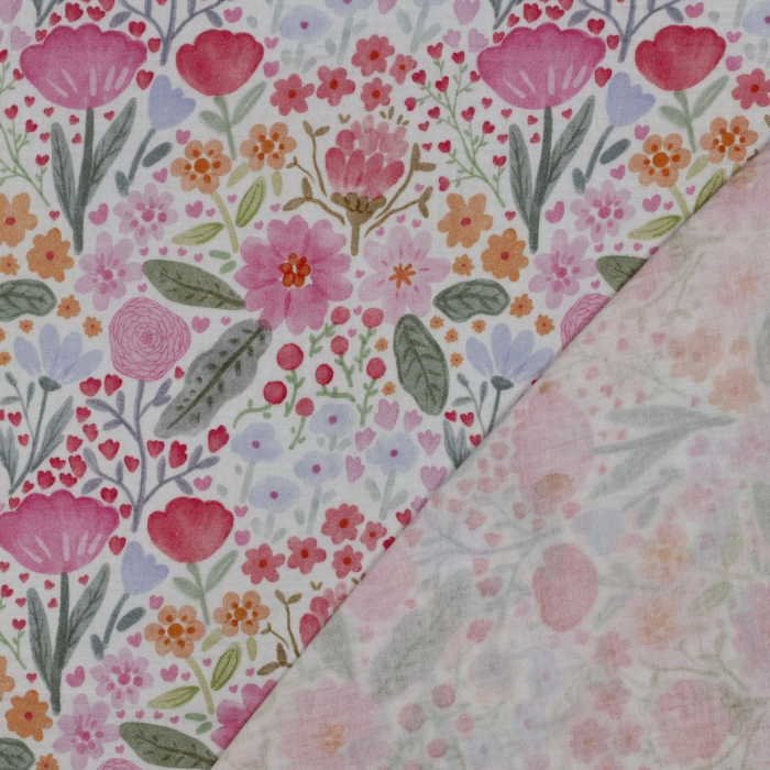 Tissu double gaze coton vendu mètre coupe Alina coloris fleuri fruité