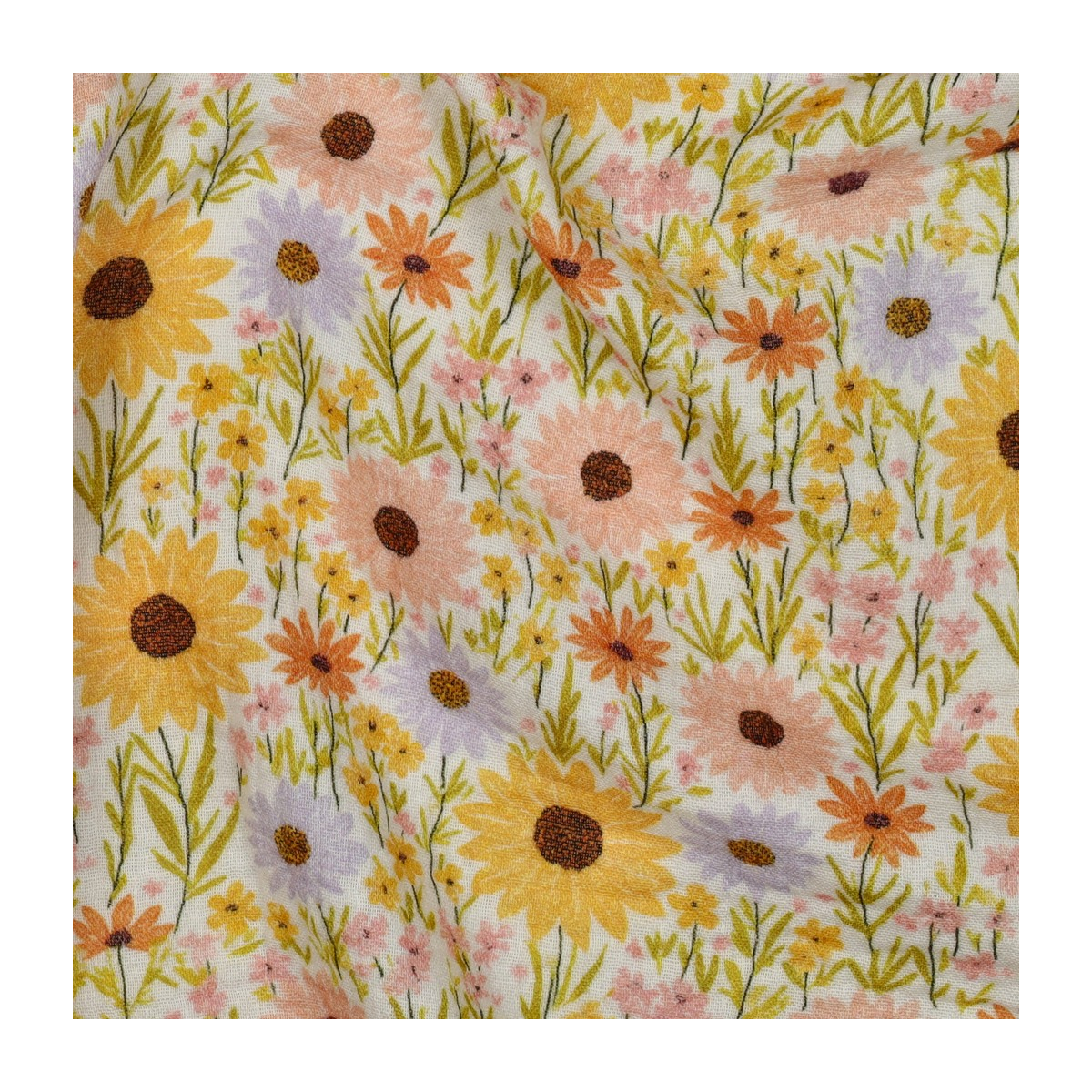 Tissu double gaze coton vendu mètre coupe Calista champêtre fleuri jaune