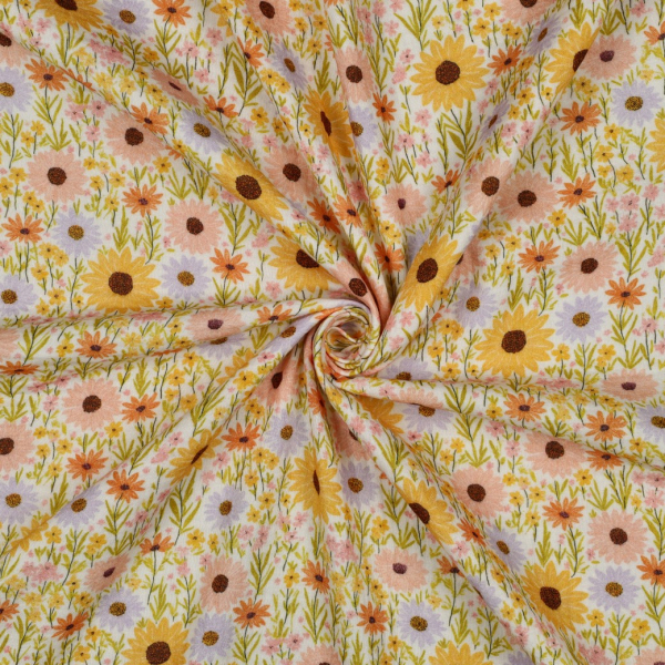 Tissu double gaze coton vendu mètre coupe Calista champêtre fleuri jaune 2