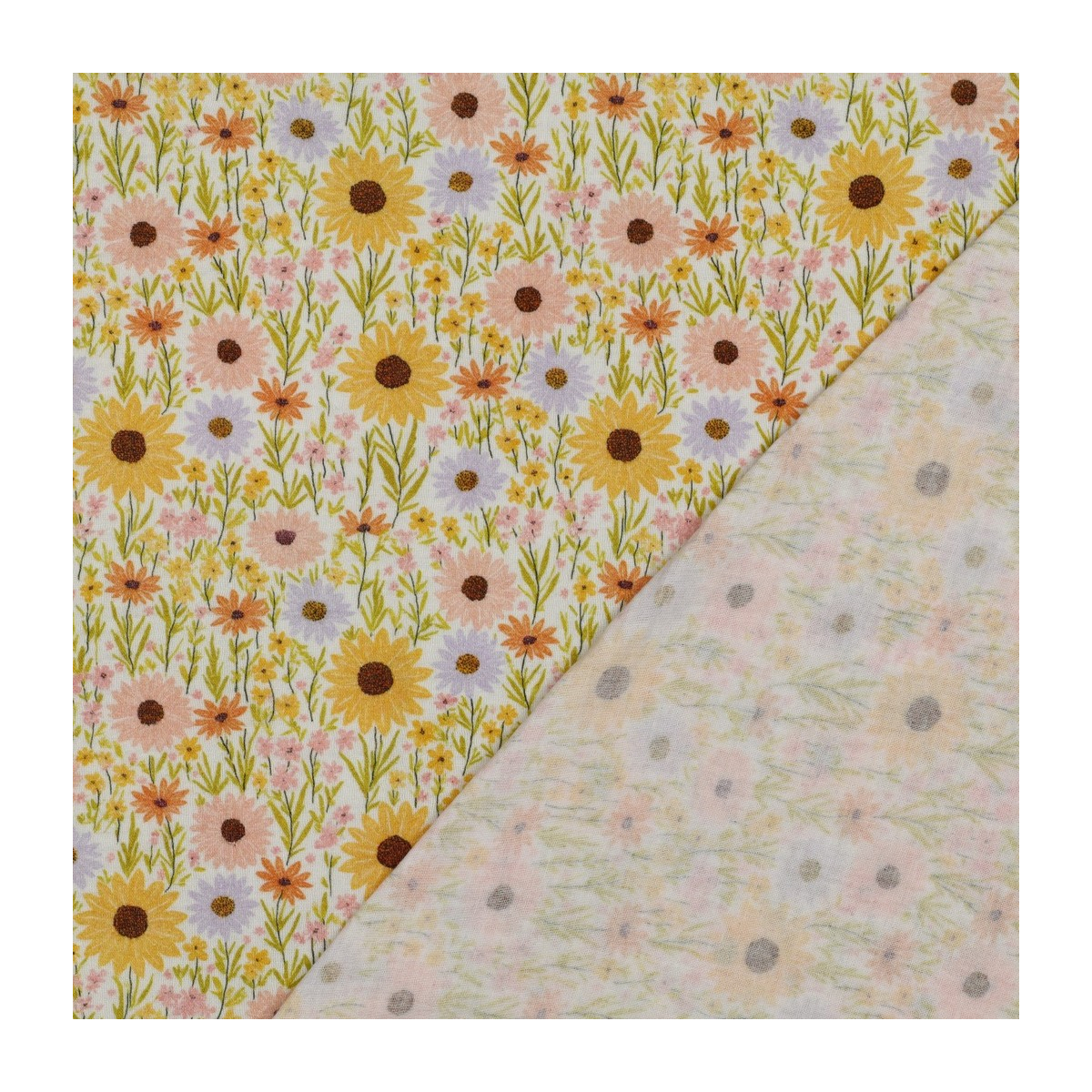 Tissu double gaze coton vendu mètre coupe Calista champêtre fleuri jaune
