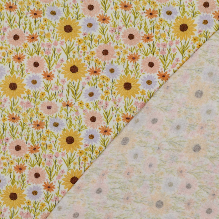 Tissu double gaze coton vendu mètre coupe Calista champêtre fleuri jaune