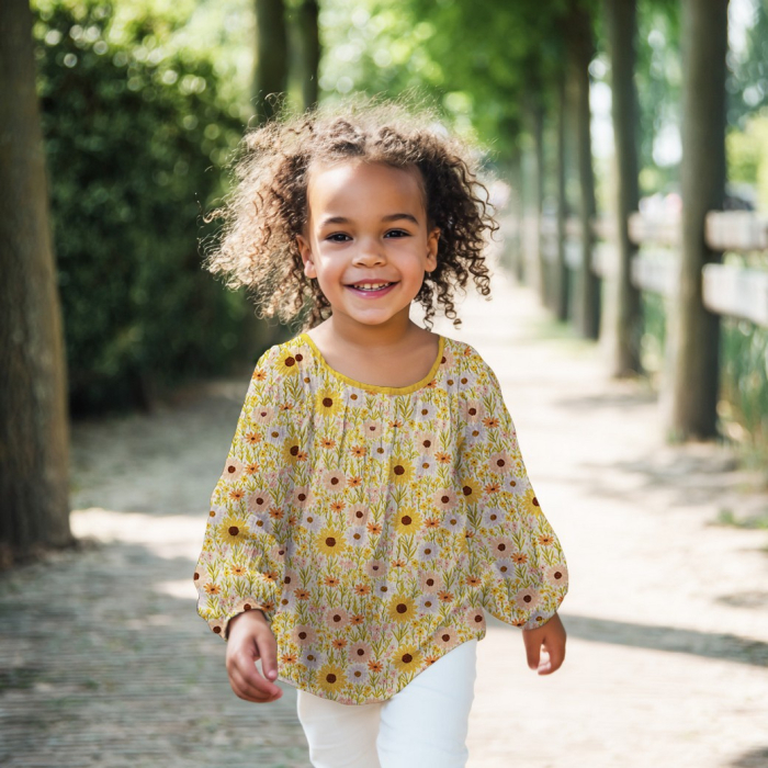 Tissu double gaze coton vendu mètre coupe Calista champêtre fleuri jaune