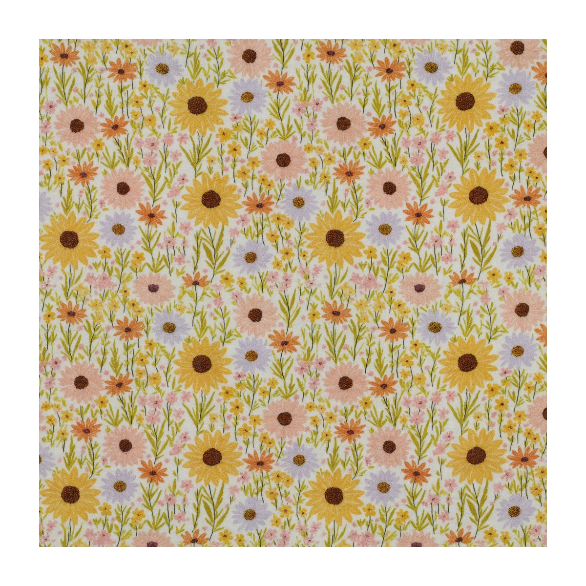 Tissu double gaze coton vendu mètre coupe Calista champêtre fleuri jaune