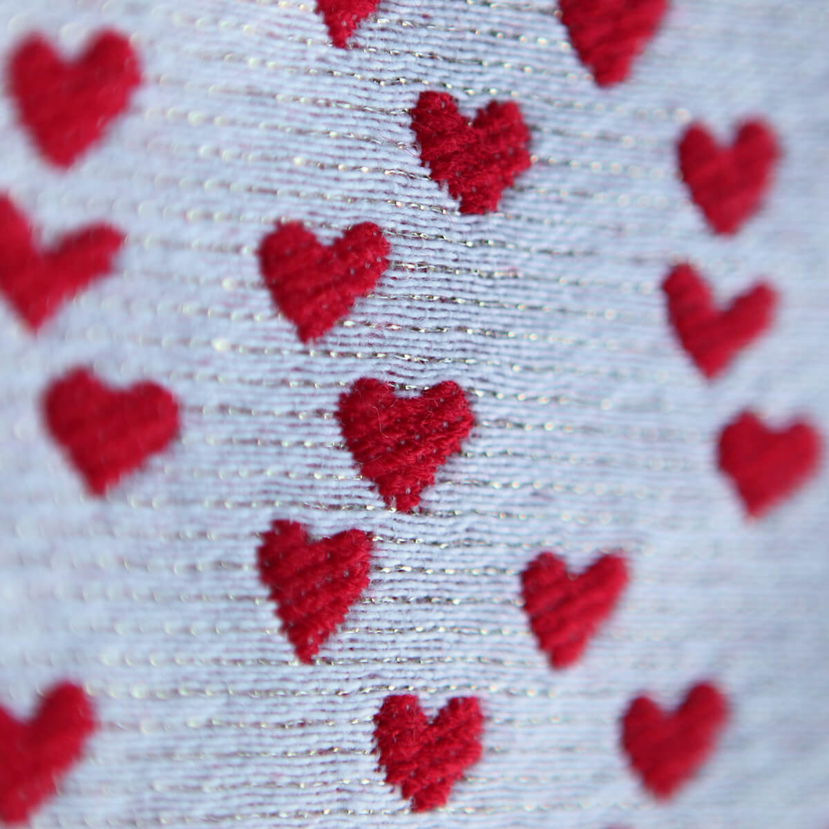 Merry - Tissu jacquard coeurs rouge et blanc / doré made in France