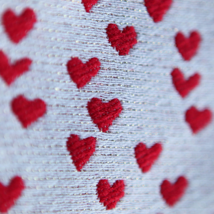 Merry - Tissu jacquard coeurs rouge et blanc / doré made in France