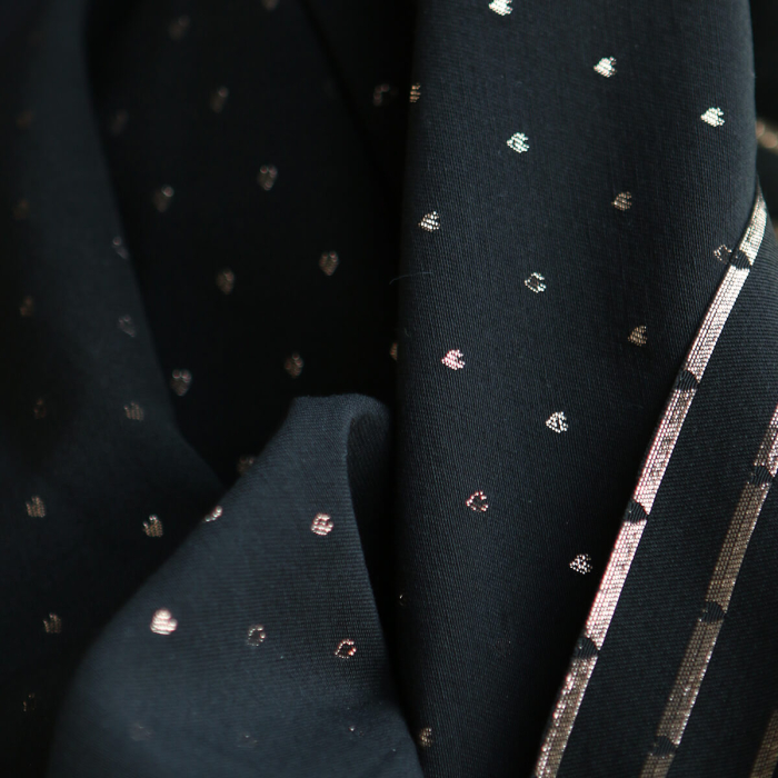 Reddia - Tissu Brocart jacquard bleu marine / doré made in France