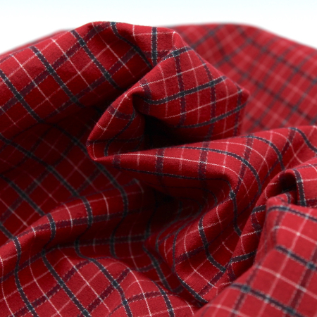 Tissu coton gratté organique imprimé carreaux rouge tartan