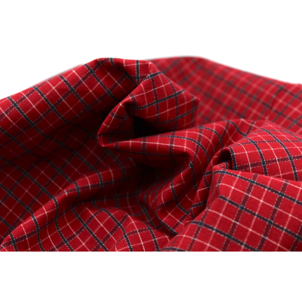 Tissu coton gratté organique imprimé carreaux rouge tartan