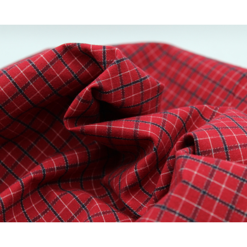 Tissu coton gratté organique imprimé carreaux rouge tartan