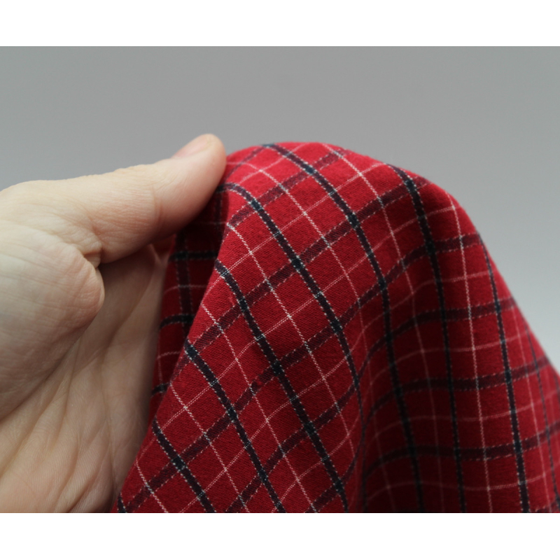 Tissu coton gratté organique imprimé carreaux rouge tartan