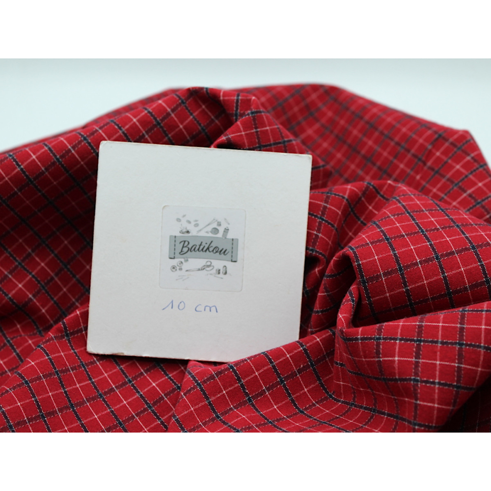 Tissu coton gratté organique imprimé carreaux rouge tartan