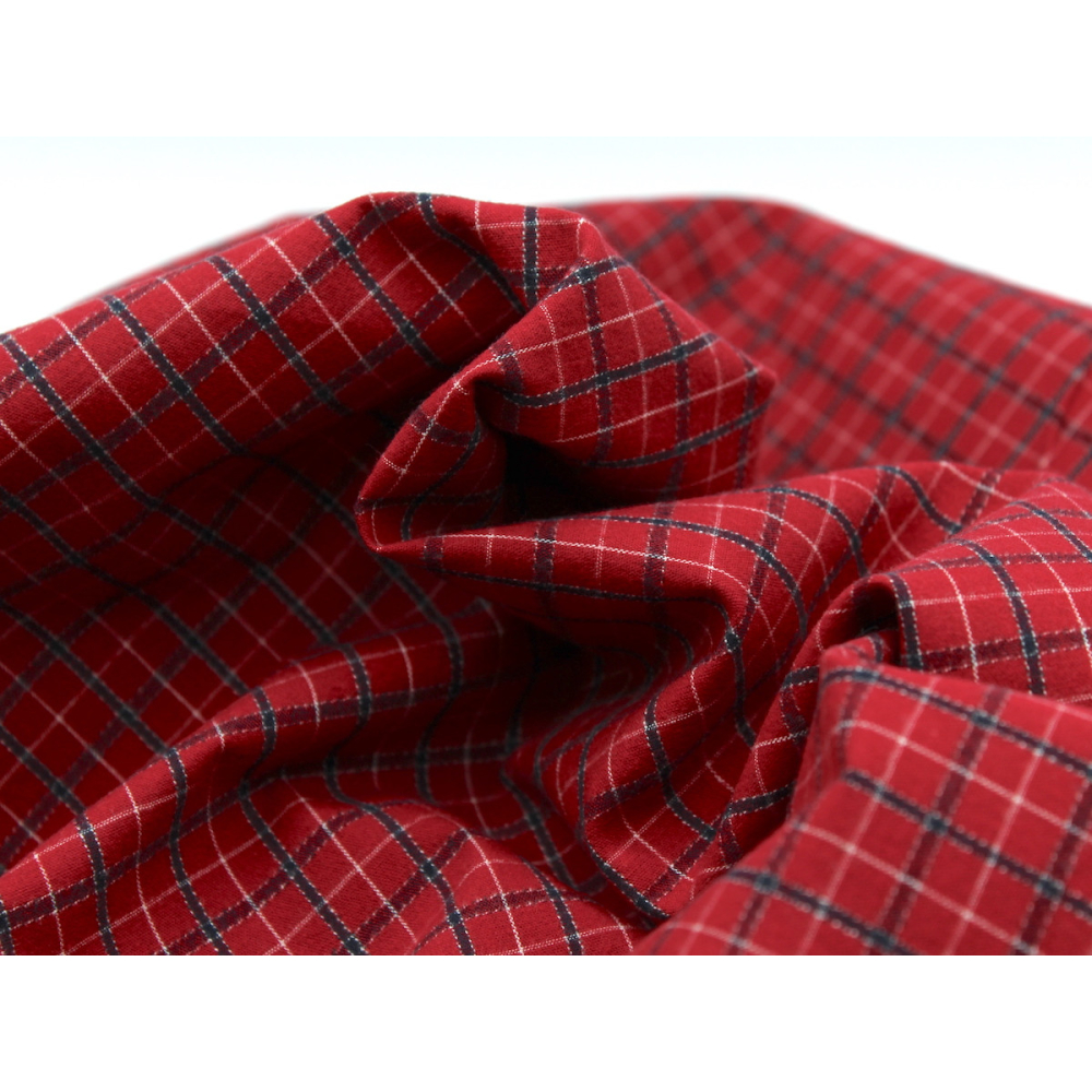 Tissu coton gratté organique imprimé carreaux rouge tartan