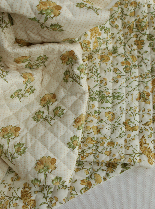 Karishma jaune - Tissu indien matelassé double face coton hand block largeur 100cm