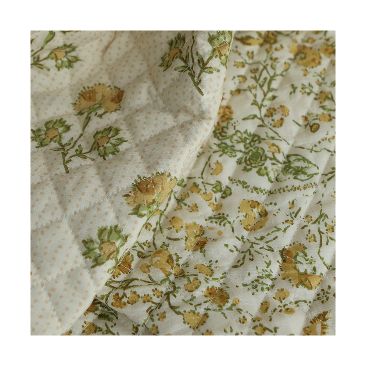 Karishma jaune - Tissu indien matelassé double face coton hand block largeur 100cm