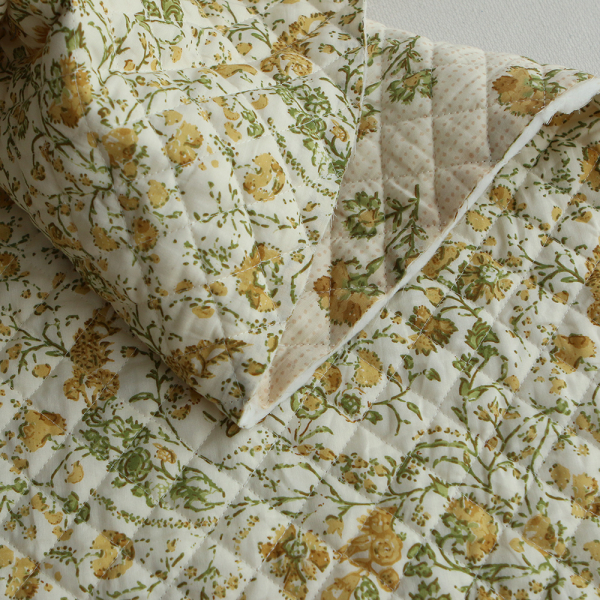 Karishma jaune - Tissu indien matelassé double face coton hand block largeur 100cm 2