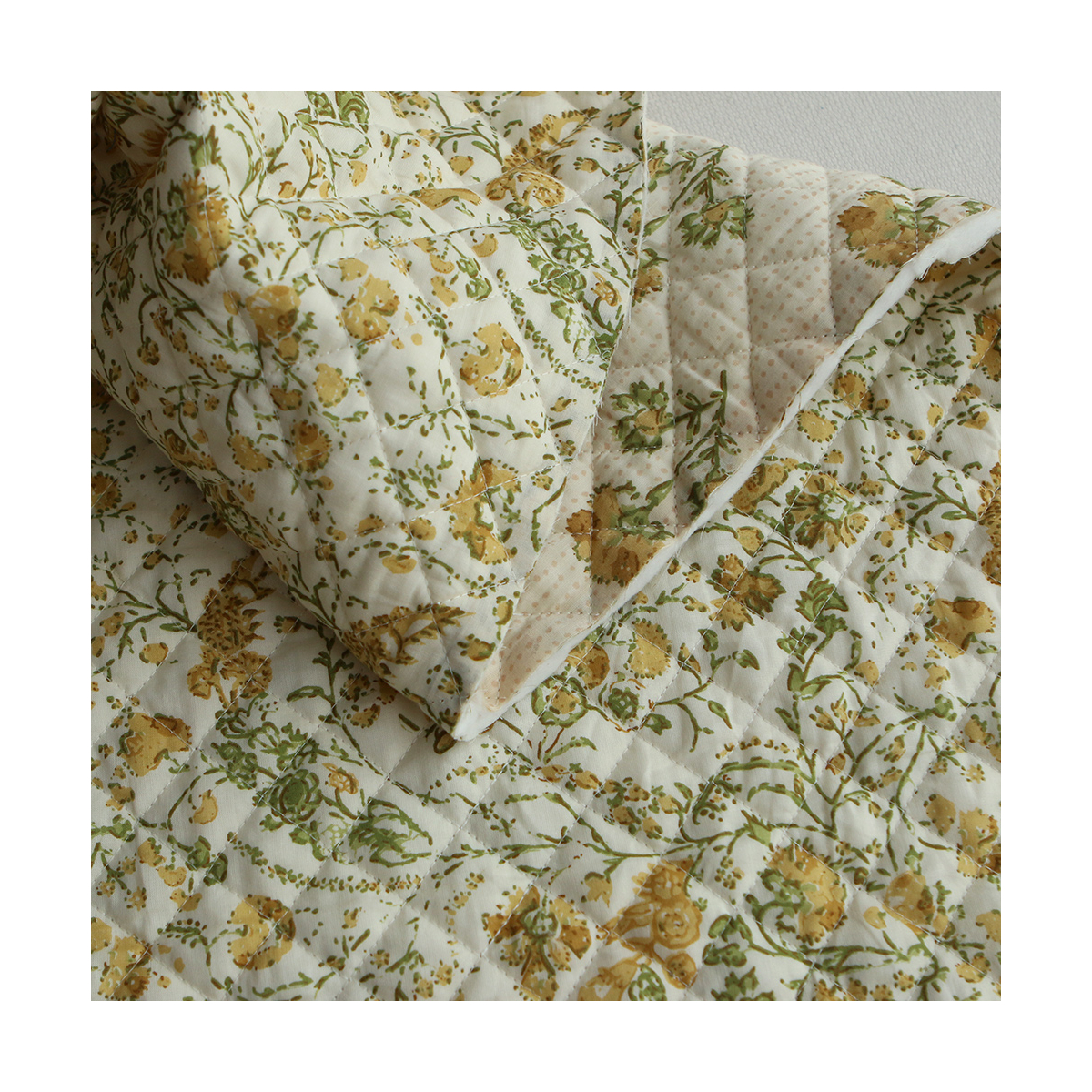 Karishma jaune - Tissu indien matelassé double face coton hand block largeur 100cm