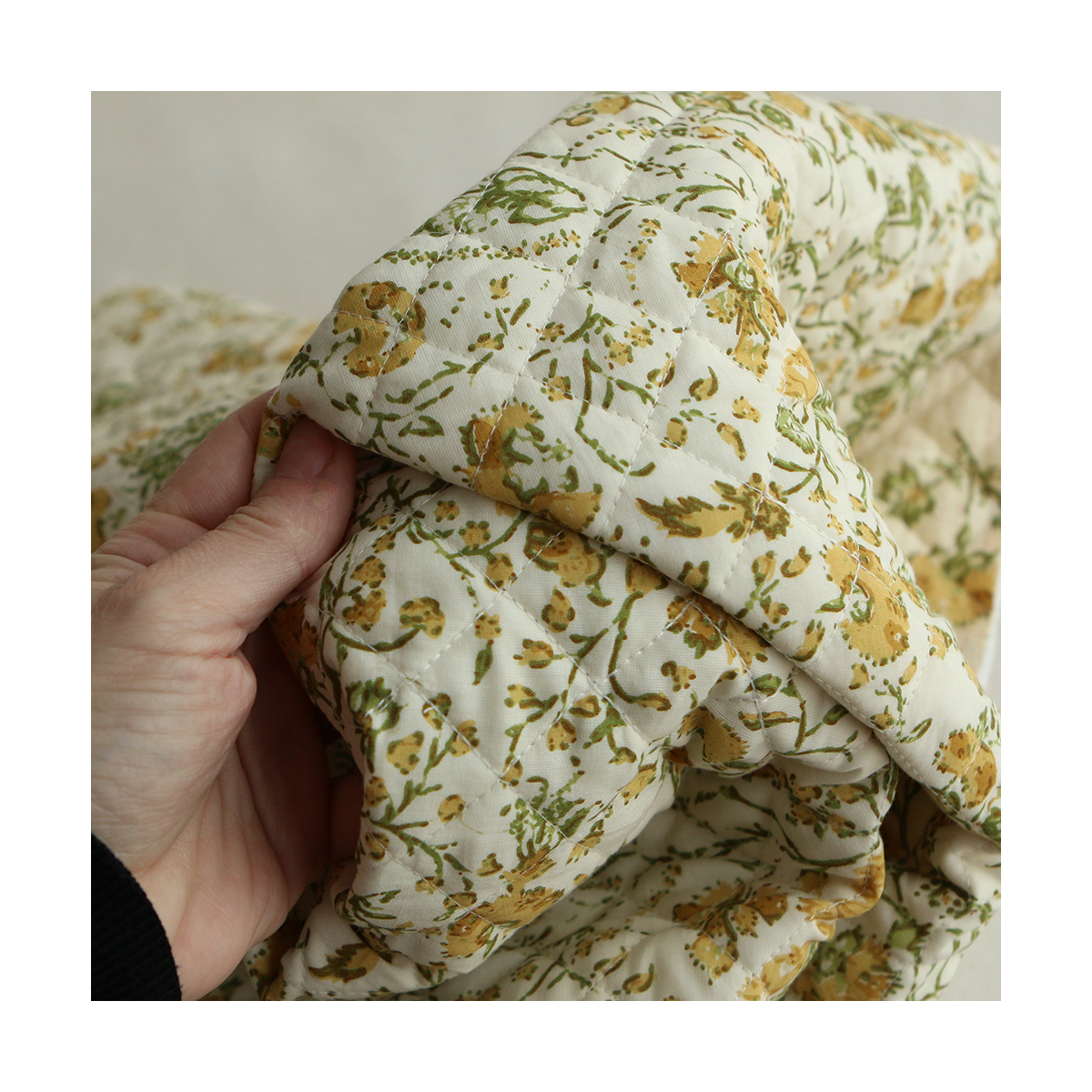 Karishma jaune - Tissu indien matelassé double face coton hand block largeur 100cm