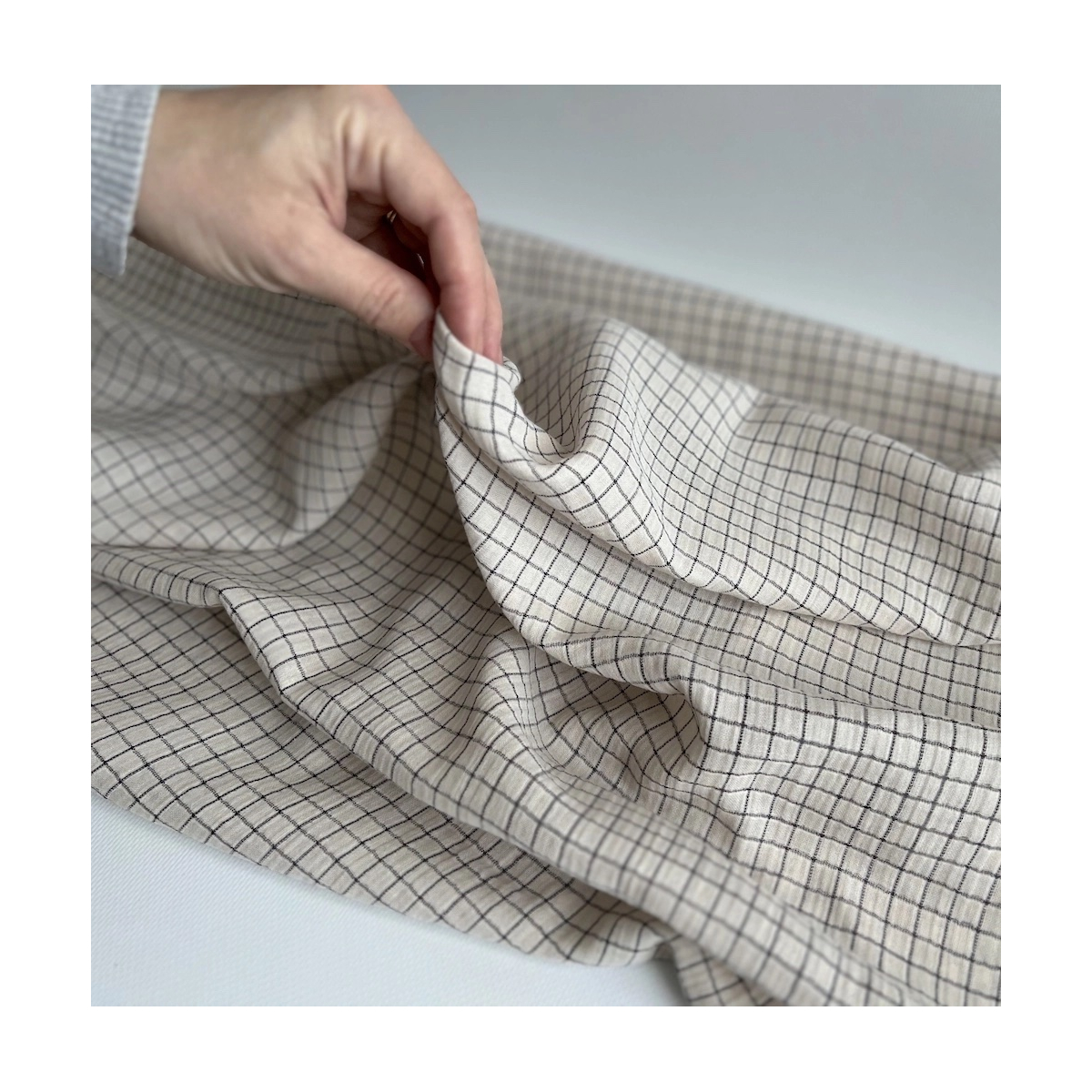 Theo - Gaze de coton lisse tissage carreaux coloris crème