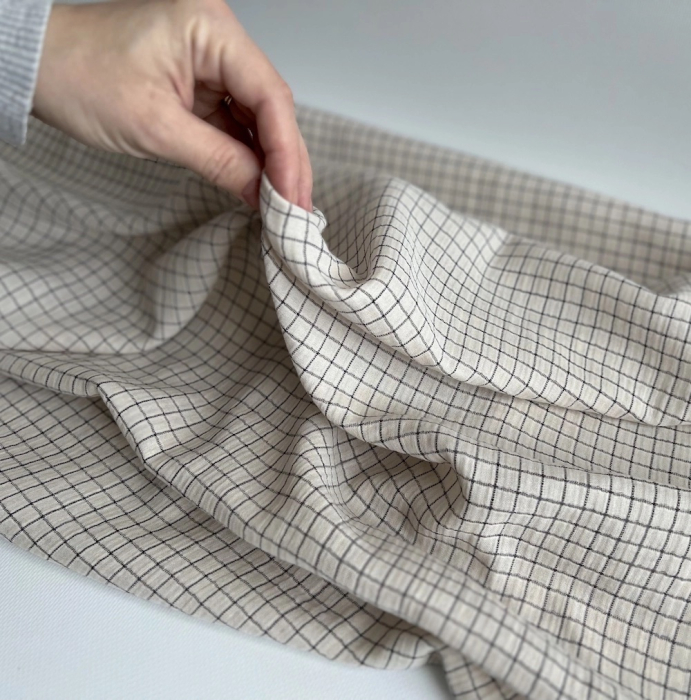 Theo - Gaze de coton lisse tissage carreaux coloris crème