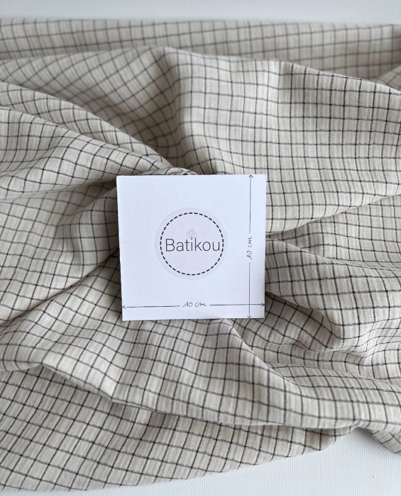 Theo - Gaze de coton lisse tissage carreaux coloris crème