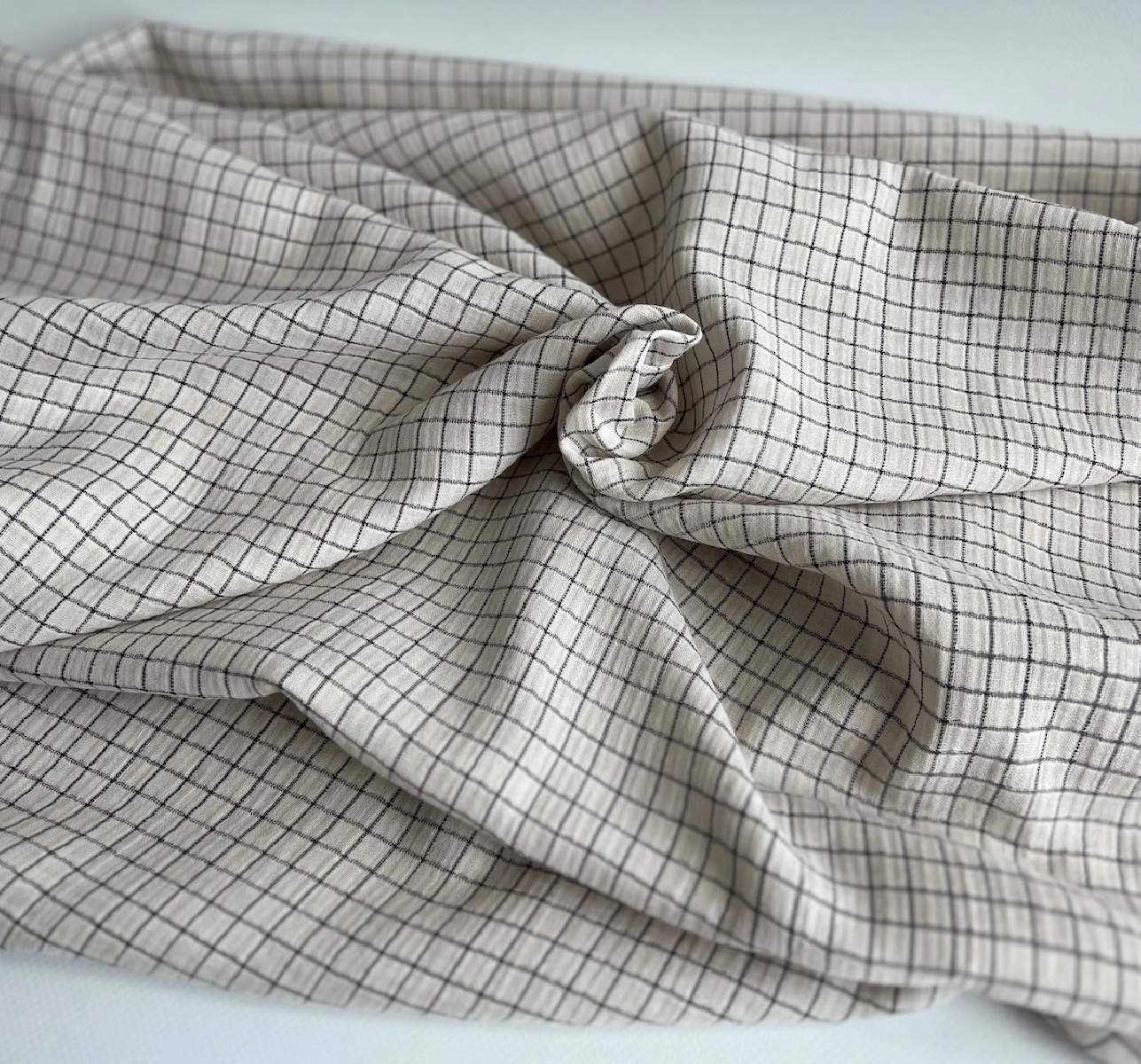 Theo - Gaze de coton lisse tissage carreaux coloris crème