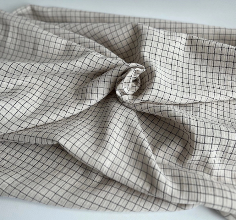 Theo - Gaze de coton lisse tissage carreaux coloris crème