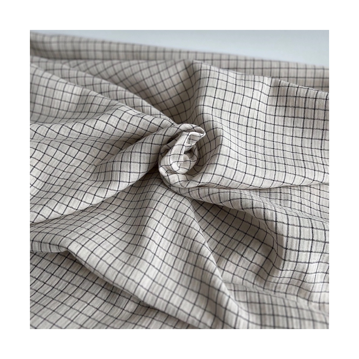 Theo - Gaze de coton lisse tissage carreaux coloris crème