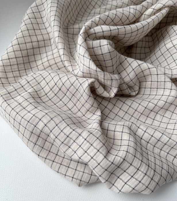 Theo - Gaze de coton lisse tissage carreaux coloris crème