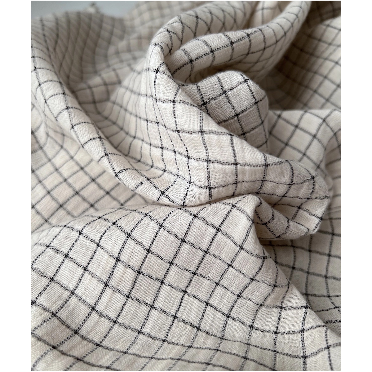 Theo - Gaze de coton lisse tissage carreaux coloris crème