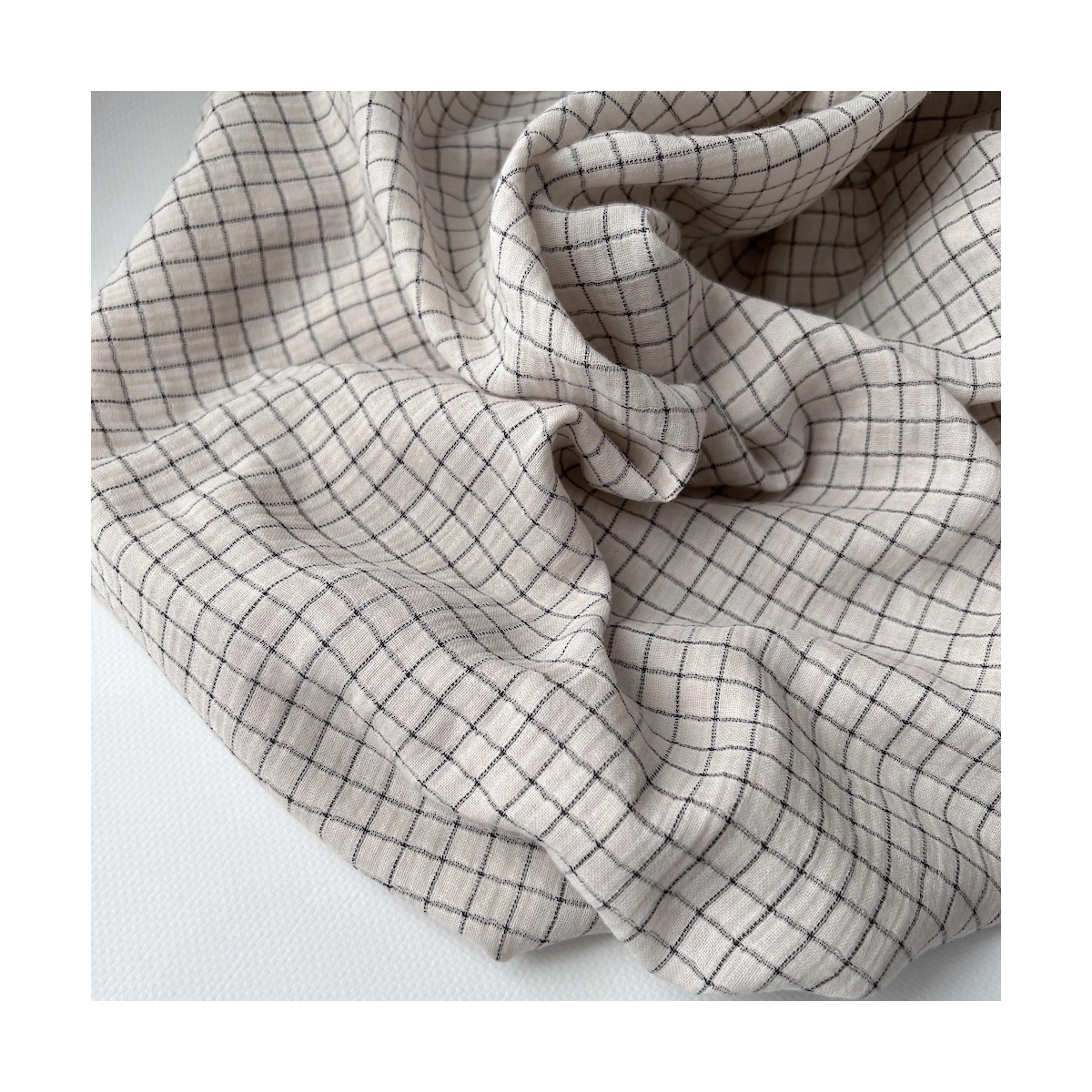 Theo - Gaze de coton lisse tissage carreaux coloris crème