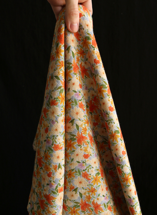 Crêpe lin et viscose imprimé fleuri orangé