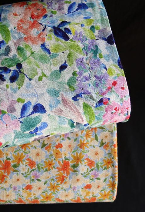 Crêpe lin et viscose imprimé fleuri orangé