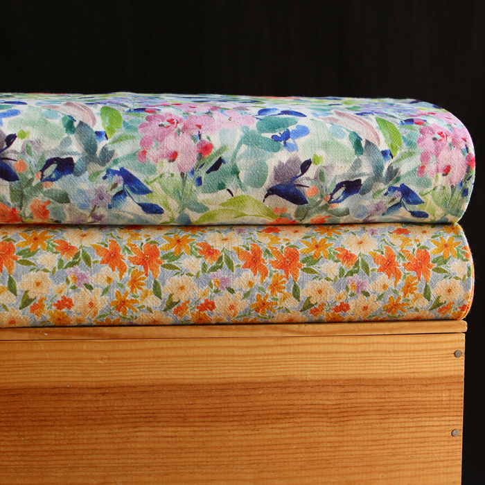 Crêpe lin et viscose imprimé fleuri orangé