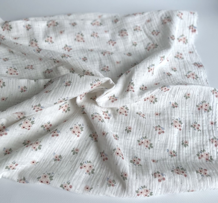 ROZEN - Double gaze de coton BIO blanc motif exclusif