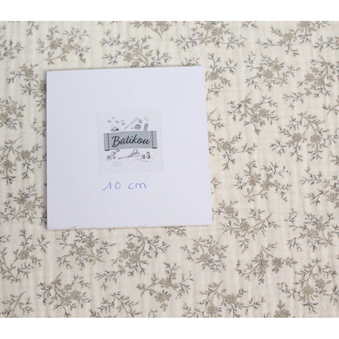 Meriem - Double gaze de coton BIO écru à motifs fleuris
