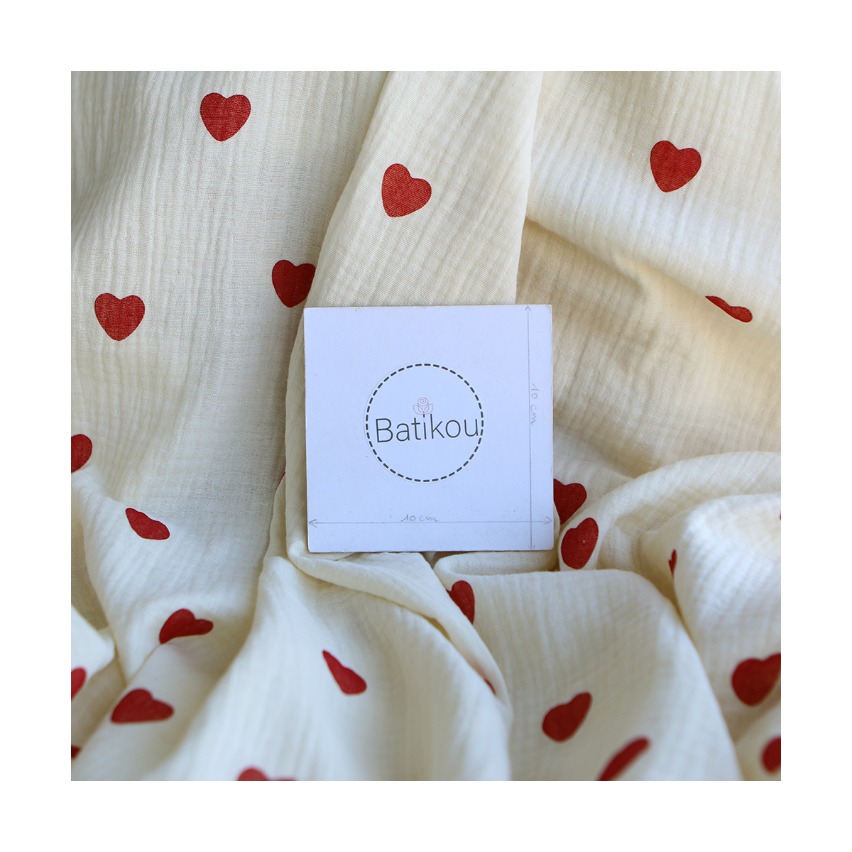 copy of Manou - Double gaze de coton BIO exclusif écru à motif coeurs