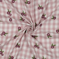 Elvina - Double gaze de coton brodée vichy mauve broderie fleur