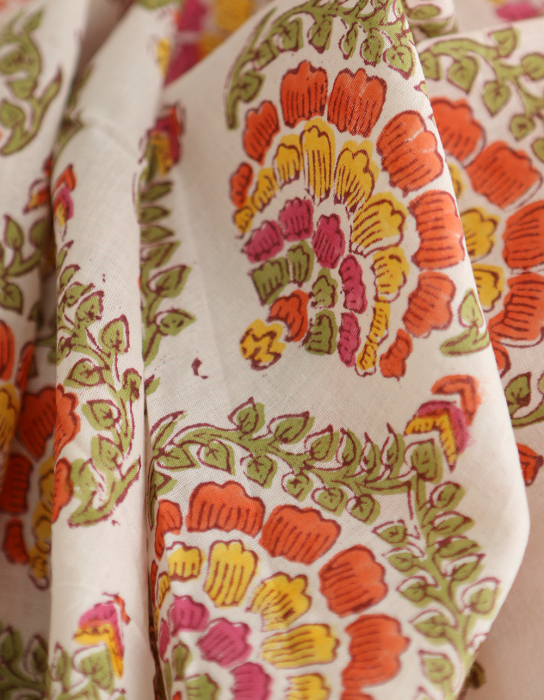 Ravi - Tissu indien coton hand block traditionnel