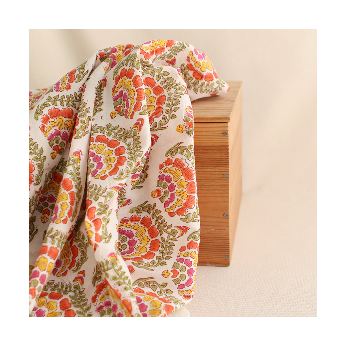 Ravi - Tissu indien coton hand block traditionnel