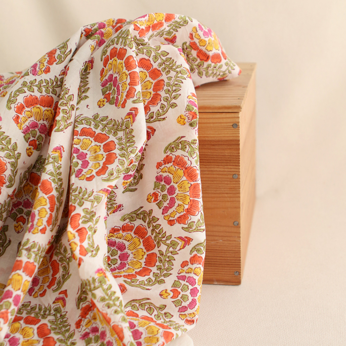 Ravi - Tissu indien coton hand block traditionnel