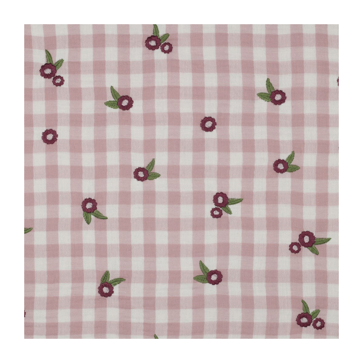 Elvina - Double gaze de coton brodée vichy mauve broderie fleur