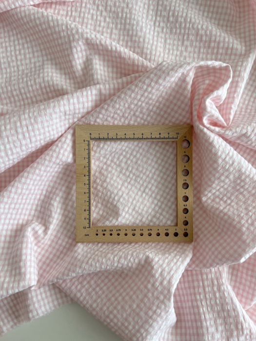 Seersucker / Coton gaufré vichy mini 3mm rose dragée / blanc