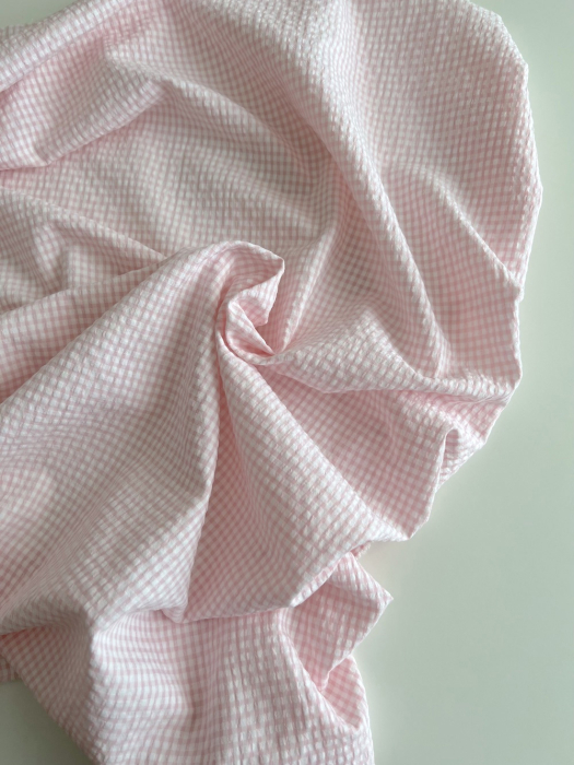 Seersucker / Coton gaufré vichy mini 3mm rose dragée / blanc
