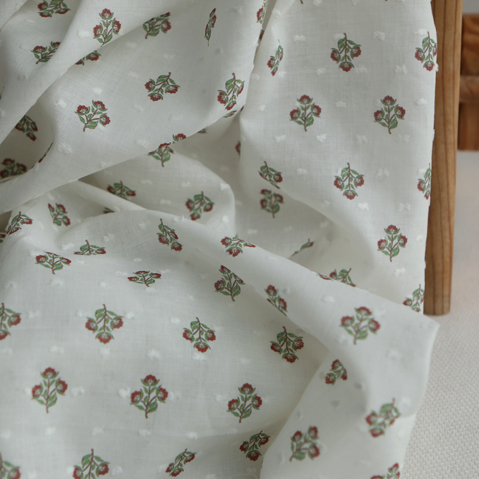 Hazel - Plumetis de coton imprimé fleuri vert et rouge