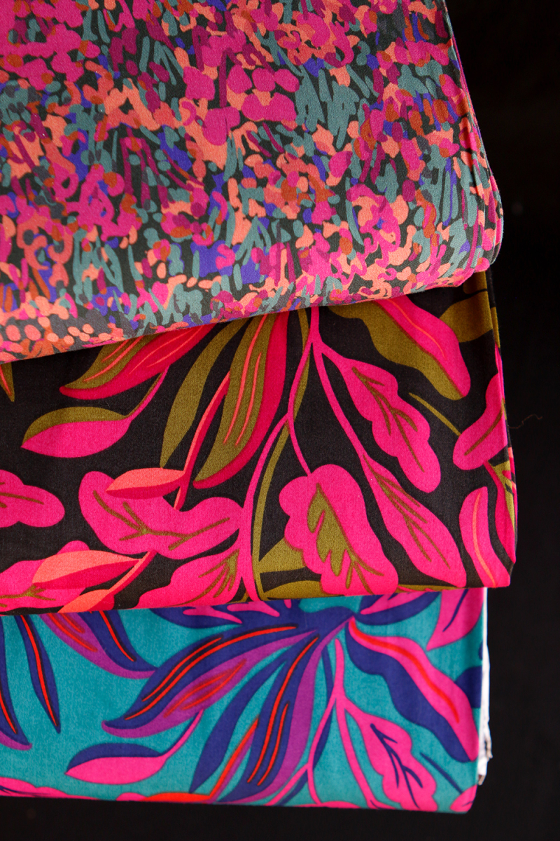 Nerida - Coton satiné Nerida Hansen à imprimé fleuri noir et fuschia