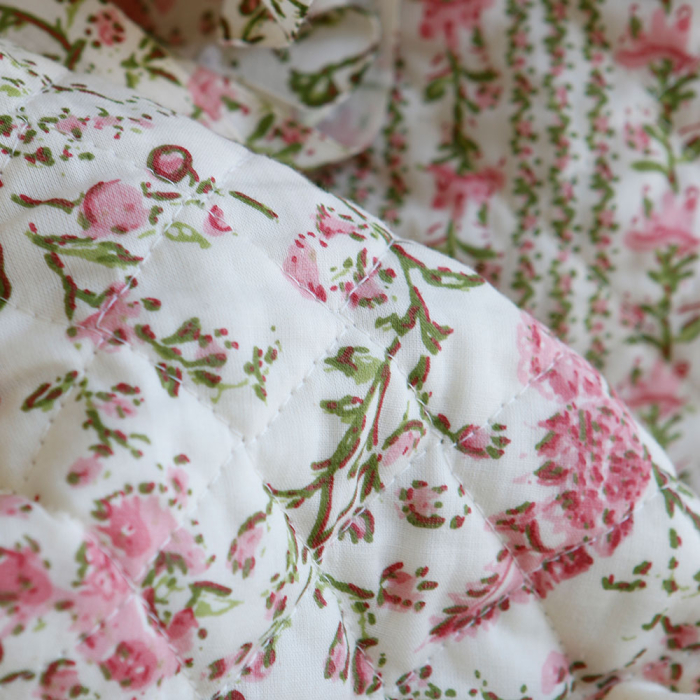 Karishma rose - Tissu indien matelassé double face coton hand block largeur 100cm