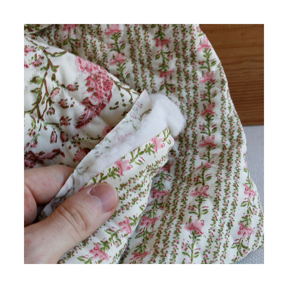 Karishma rose - Tissu indien matelassé double face coton hand block largeur 100cm