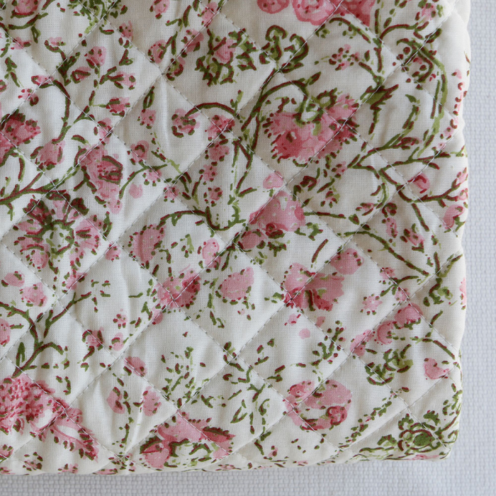 Karishma rose - Tissu indien matelassé double face coton hand block largeur 100cm
