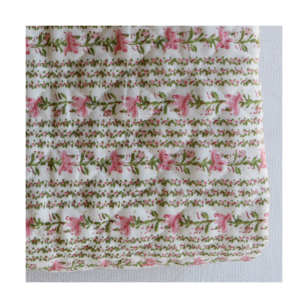 Karishma rose - Tissu indien matelassé double face coton hand block largeur 100cm